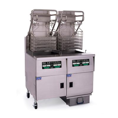 Pitco SELVRF-2/FD 440/1 Electric Rack Fryer - (2) 76 lb Vats, Floor Model, 440v/1ph, Stainless Steel