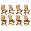 Anself Set of 8 Wooden Garden Chairs with Taupe Cushion Teak Wood Foldable Outdoor Dining Chair for Patio Balcony Backyard Outdoor Indoor Furniture 18.5in x 23.6in x 35in