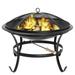 QIYAA Portable Folding Round Black Steel 22 Inch Fire Pit Wood Burning Mesh Spark