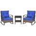 Outsunny 3 Piece Patio Set w/ Cushions Wicker Bistro Set Dark Blue