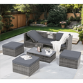 5 Piece Patio Furniture Set All-Weather Outdoor Conversation Set with Lift-top Coffee Table & Ottomans Adustable Backrest Wicker Sectional Seating Group for Patio Deck Garden Pool Gray
