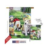 Breeze Decor 10082 Pets Golfing Puppies 2-Sided Vertical Impression House Flag - 28 x 40 in.