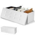 Coelon 45 Foldable Storage Ottoman Bench Tufted Leather Large Storage Chest with Divider White