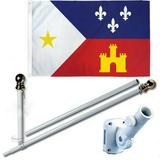 Louisiana Acadiana 3 x 5 FT Flag Set + 6 Ft Spinning Tangle Free Pole + Bracket