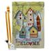 Breeze Decor BD-SH-HS-100044-IP-BO-D-US12-BD 28 x 40 in. Welcome Birdhouse Village Inspirational Sweet Home Impressions Decorative Vertical Double Sided House Flag Set with Pole Bracket Hardware