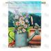 America Forever Spring Cardinal House Flag 28 x 40 inches Double Sided Watering Can Pink Flowers Rose Blue Jay - Seasonal Yard Lawn Outdoor Decorative Spring Bird House Flag