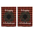 ThisWear Holiday Decor Happy Holidays Buffalo Plaid Winter Flag Set 2 Pack Vertical House Flags Red Plaid