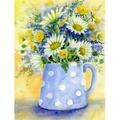 Blue & Yellow Flowers by Maureen Bonfield Flag Canvas House Size
