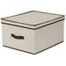 household essentials 515 storage box with lid and handle- natural beige canvas with brown trim- jumbo