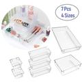 4-Size Clear Plastic Drawer Organizer Containers Storage for Desk Drawers Trays Kitchen Bathroom Makeup Drawer Dividers with Large Capacity Bins Trays for Bedroom Dresser Drawer (7 Pack)