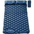 JIAN YA NA 1-2 Person Self-Inflatable Camping Mat Outdoor Double Sleeping Pad Air Mattress Navy Blue