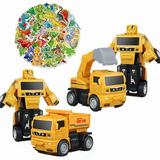 OUSITAI 2PCS two-in-one children s engineering vehicle excavator inertial collision Transformers robot toy to send 50 cartoon dinosaur waterproof stickers