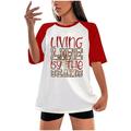 CZHJS Women s Raglan Short Sleeve Oversized Tees Clearance Baseball Lover Tunic to Wear with Leggings Teen Girls T Shirt Spring Tops Summer Vintage Shirts Crewneck LIVING LIFE BY THE SEAMS Red M