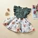 Calsunbaby Toddler Baby Girl Summer Patchwork Dress Bowknot Flower Print Ruffle Sleeve Knee Length A-Line Skirt