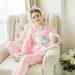 Autumn Winter Warm Flannel Women Pyjamas Sets Thick Coral Velvet Long Sleeve Cartoon Sleepwear Thin Flannel Pajamas Set