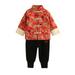 TAIAOJING Baby Boy Outfit Toddler Kids Girl Boy Calendar Chinese New Year Tang Suit Red Hanfu Long Sleeve Quilted Shirt Tops Winter Warm Lined Pants Set Outfits 5-6 Years