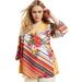 Plus Size Women's Faux-Wrap Kimono Top by June+Vie in Multi Tropical Stripe (Size 30/32)