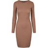 Shirtkleid URBAN CLASSICS "Urban Classics Damen Ladies Rib Dress", Damen, Gr. XS, US-Größen, grün (schwarzkhaki), 77% Viskose, 19% Polyester, 4% Elasthan, unifarben, klassisch, slim fit, Rundhals, Langarm, Kleider