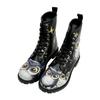 Schnürboots DOGO "Boots Owls Family Damen Boots / Female", Damen, Gr. 38, Normalschaft, schwarz, Lederimitat, Schuhe, Vegan