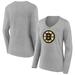 Women's Fanatics Branded Heather Gray Boston Bruins Primary Logo Team Long Sleeve V-Neck T-Shirt