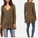 Free People Tops | Free People Olive Tan Ribs & Ruffles Tunic Top Dress Women’s Size Small | Color: Green/Tan | Size: S