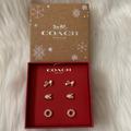 Coach Jewelry | Coach Pearl Bow Stud Earrings Set In Rose Gold | Color: White | Size: Os