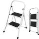 2 Step Ladder 32.2'' (82cm) High | Durable Steel Step Ladder, White Portable Folding Ladder - Small, Compact and Functional