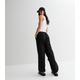 Black Cotton Elasticated Parachute Trousers New Look