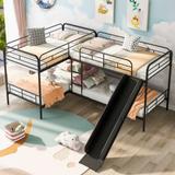 Twin Size L-shaped Bunk Bed Metal Frame Kids' Beds with Slide and Ladder & Guardrail
