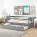 Twin Size Daybed Pull-out Wood Bed with Trundle, Foldable Shelves on Both Sides