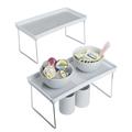 Smart Design Stackable Cabinet Shelf - Non-Slip Lining & Feet - BPA Free - Cupboard Counter Pantry Storage Kitchen Organizer [White with Gray] - Set of 2