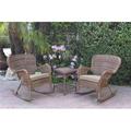 Jeco W00212-2-RCES006 Windsor Honey Wicker Rocker Chair & End Table Set with Tan Cushion