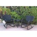 Jeco W00214-2-RCES017 Windsor Black Wicker Rocker Chair & End Table Set with Black Cushion