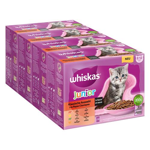 48x 85g Megapack Whiskas Junior Frischebeutel Klassische Auswahl in Sauce Katzenfutter nass