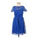 Aqua Casual Dress - A-Line: Blue Print Dresses - Women's Size X-Small