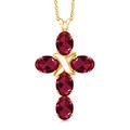 Gem Stone King 18K Yellow Gold Plated Silver Red Created Ruby Cross Pendant Necklace For Women (2.50 Cttw, Gemstone July Birthstone, Oval 6X4MM, With 18 Inch Silver Chain), Metal Gemstone, Created