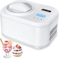 KUMIO Ice Cream Maker with Compressor, No Pre-freezing Ice Cream Machine, Gelato Sorbet Frozen Yoghurt Maker with LCD Display & Timer, Detachable Mixing Paddle & 1L Bowl & Clear Lid, 100W, White