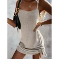 Mini robe courte en fibre de soie pour femmes mode décontractée dos nu proximité wstring col