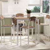 Farmhouse Style 5-Piece Dining Table Set for 4, Classic Rectangle Steel Frame Drop Leaf Dining Table with 4 Steel Frame Chairs