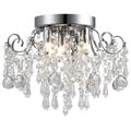 Q&S Small Crystal Flush Mount Ceiling Light 3 Light Modern Chrome Iron Raindrop Crystal Ceiling Fixture for Hallway Closet Entryway Stairs Crystal Chandelier Light fixture