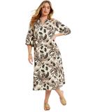 Plus Size Women's Halcion Lino Soleil Shirtdress by June+Vie in Ivory Island Print (Size 22/24)