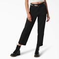 Dickies Women's Relaxed Fit Contrast Stitch Cropped Cargo Pants - Black Size 29 (FPR57)