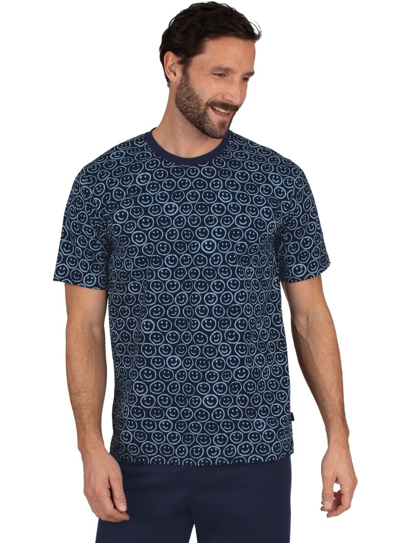 T-Shirt TRIGEMA "TRIGEMA T-Shirt mit freundlichem Smiley-Muster", Herren, Gr. XS, blau (navy), 100% Baumwolle, Shirts Image