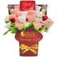 Chocolate Gift Bouquet with Croquettes and Truffles Chocolate, Heart Chocolates, Pink & White Roses - Flowers and Chocolates - Birthday Anniversary Chocolate Gifts for Her (Lindt Milk Chocolate)