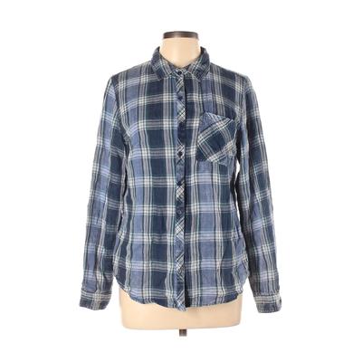 Maurices Long Sleeve Button Down Shirt: Blue Plaid Tops - Women's Size Large