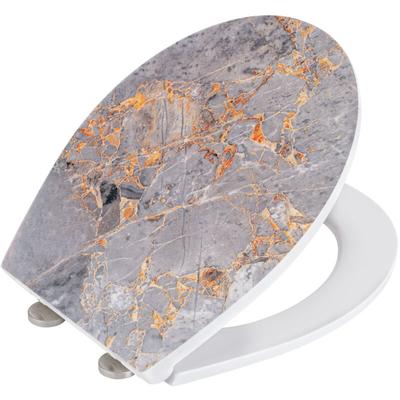 Wenko - Premium WC-Sitz Grey Marble mit Relief, aus antibakteriellem Duroplast, mit