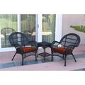 Jeco W00211-2-CES018 3 Piece Santa Maria Black Wicker Chair Set Red Cushion