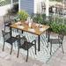 Sophia & William 7-Piece Outdoor Patio Dining Set Pattern Metal Chairs and Teak-grain Table Set