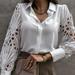 PIKADINGNIS White Hollow Out Long Sleeve Shirts Women Sexy Lace Patchwork Turndown Collar Blouse Female Spring Button Office Shirt