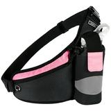 Coolmee Ajustable Running Waist Pack Hydration Belt with Water Bottle Holder Night Reflective Outdoor Sport Running Belt for Men Women with Large Pockets for Smartphones Pink